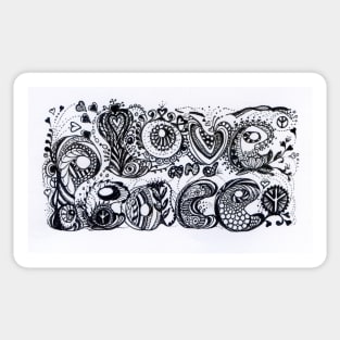 Love and Peace Aussie Tangle in Black and White Sticker